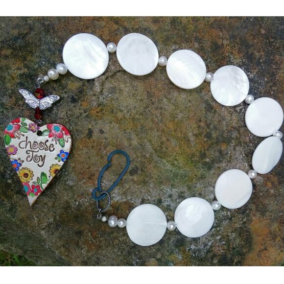 Artisan Choose Joy Suncatcher Crystal Butterfly MOP Flat Beads Ceramic Heart - Picture 1 of 12